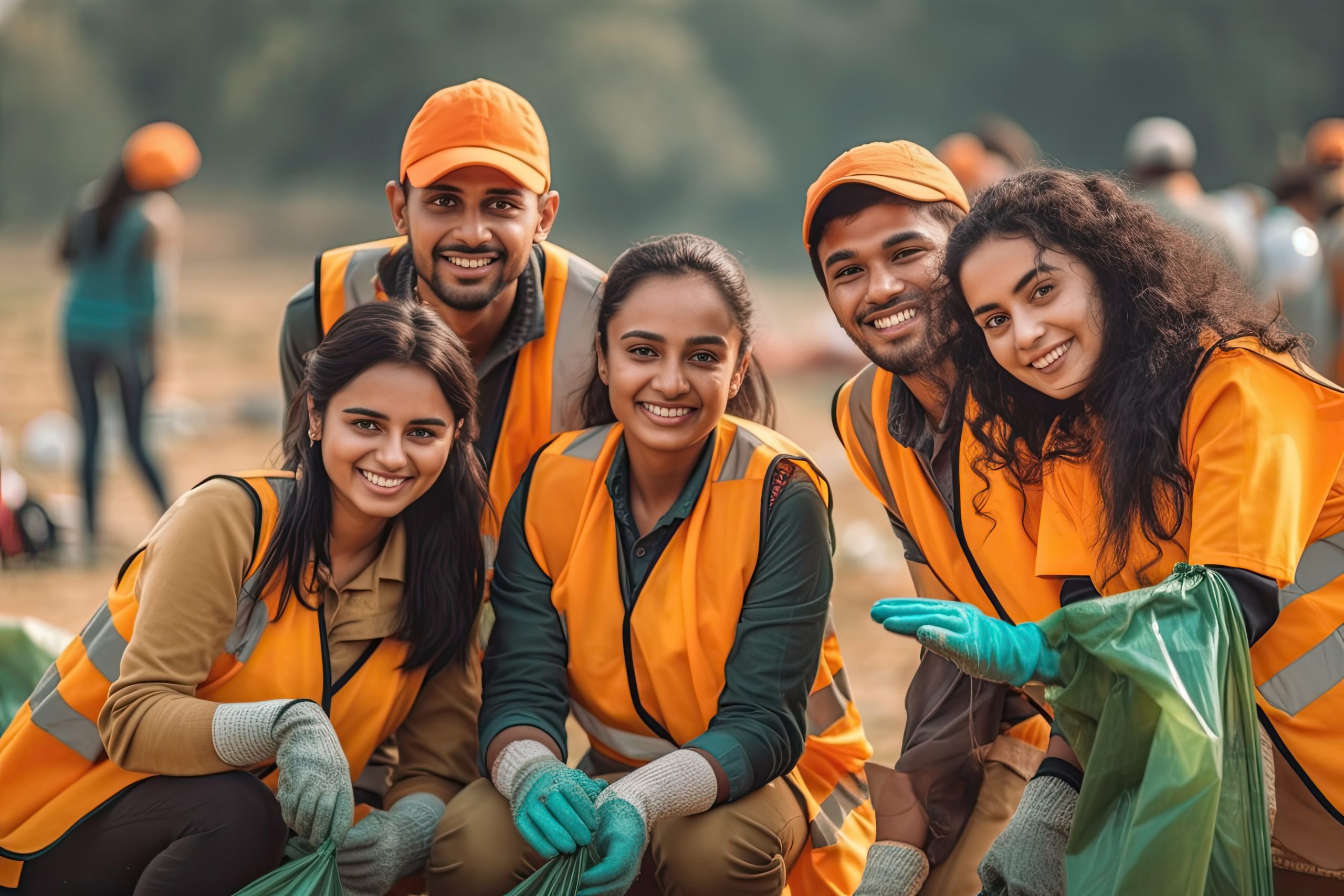 Team of young and diversity volunteer in cleaning up garbage and waste separation project ,Generative AI
